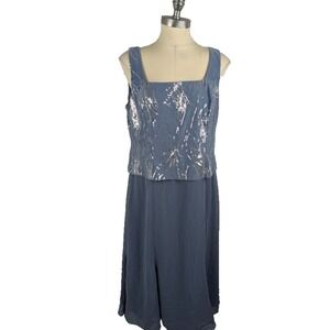 Alex Evenings Sequin Tank Dress Petites Size 14P Blue Gray Missing Jacket